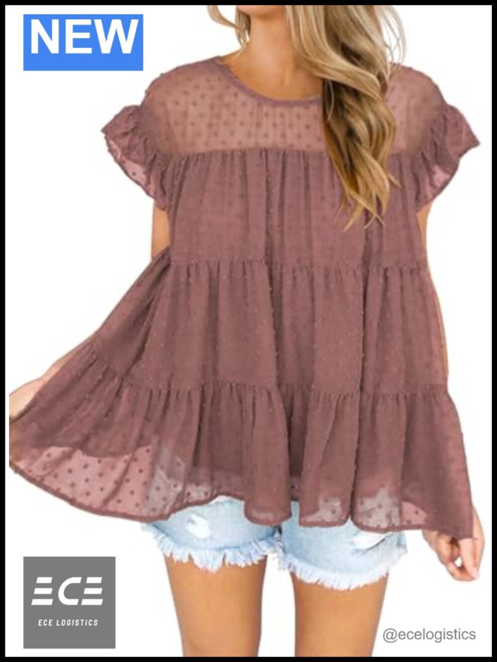 Swiss Dot Ruffle Sleeve Babydoll Blouse – Tiered Flowy Peplum Top